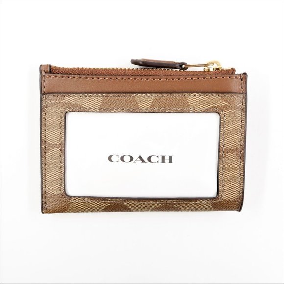 Coach Mini Skinny ID Key Ring Coin Case Signature Wallet - FCM40 - Picture 2 of 4